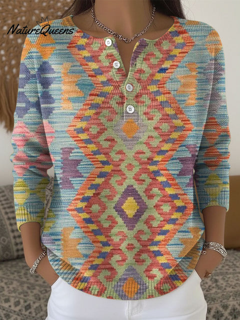 Geometry Splicing Pattern Art Print Buttoned Cardigan Sweater