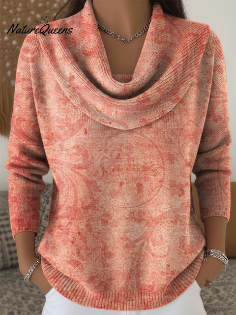 Women's Flowers Color Gradient Pattern Art Print Cowl Neck Sweater