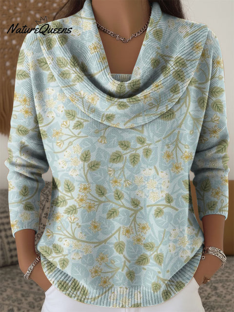 Women's Flowers Color Gradient Pattern Art Print Cowl Neck Sweater