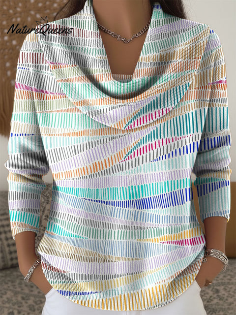 Women's Color Gradient Pattern Art Print Cowl Neck Sweater