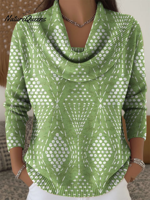 Women's Flowers Color Gradient Pattern Art Print Cowl Neck Sweater