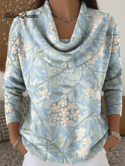 Women's Flowers Color Gradient Pattern Art Print Cowl Neck Sweater