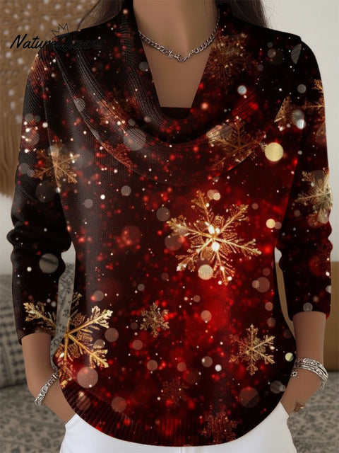 Women's Christmas Snowflakes Pattern Art Print Cowl Neck Sweater