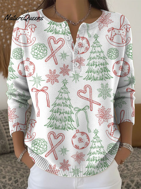 Christmas Trees Pattern Art Print Buttoned Cardigan Sweater