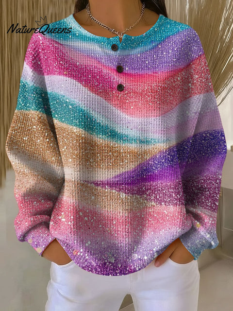 Women's Color Gradient Pattern Art Print Casual Cotton Shirt