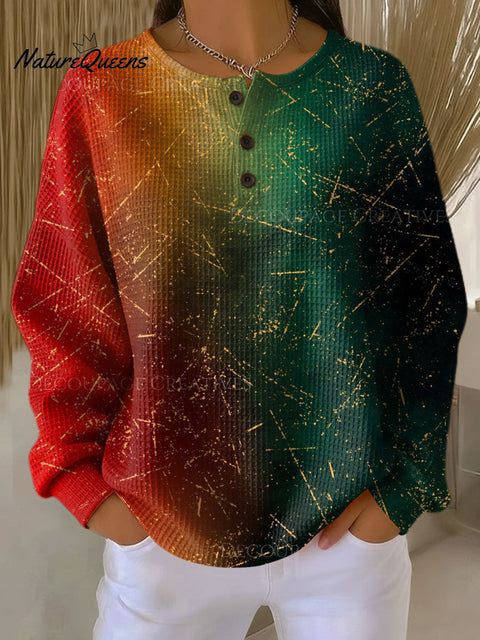 Women's Christmas Color Gradient Pattern Art Print Casual Cotton Shirt
