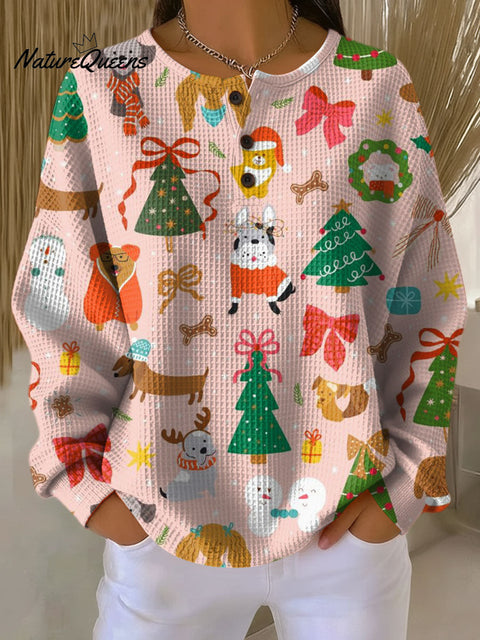 Women's Christmas Cute Animal Cat Pattern Art Print Casual Cotton Shirt