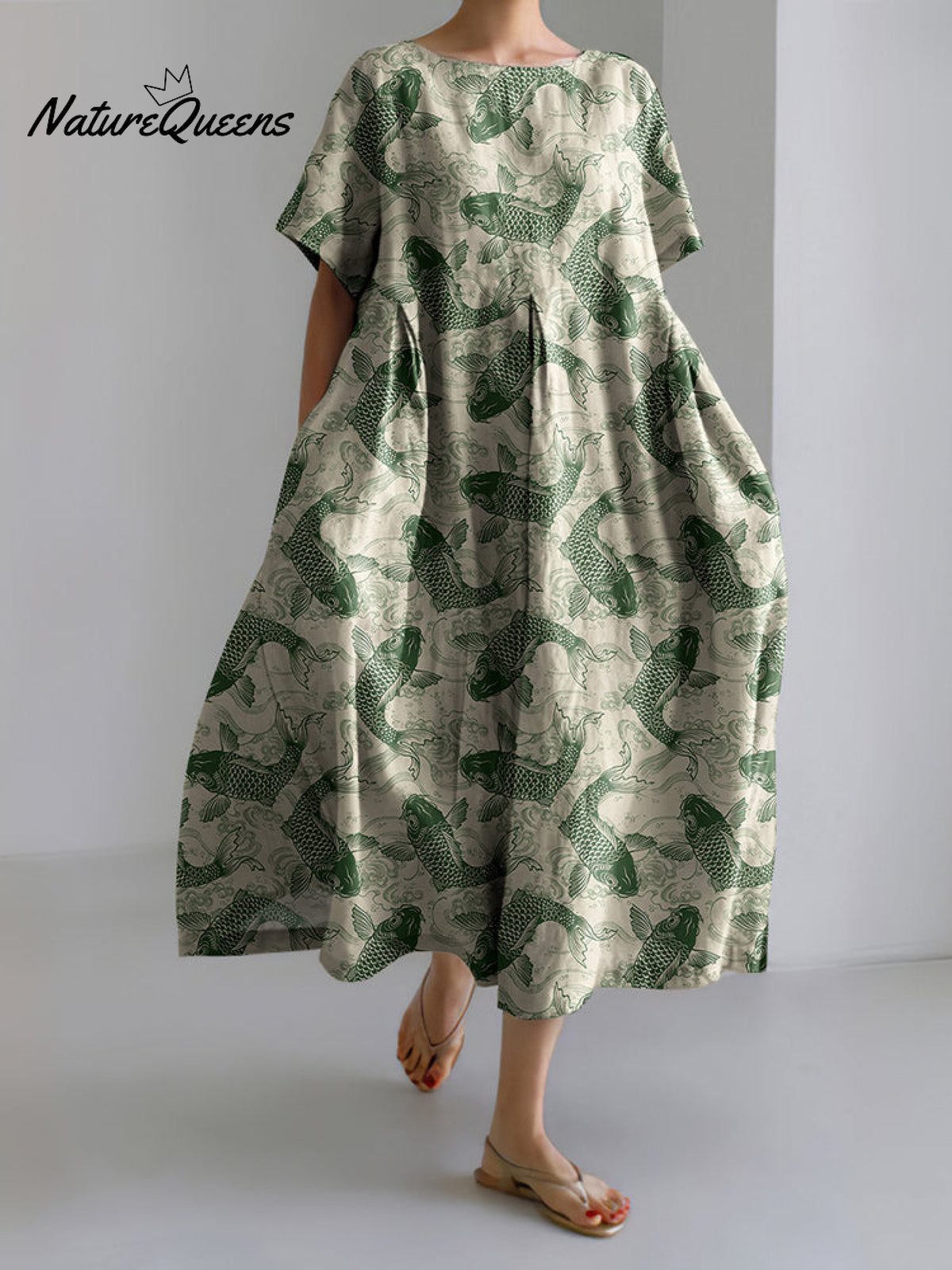 Japanese Fish Art Linen Blend Casual Dress
