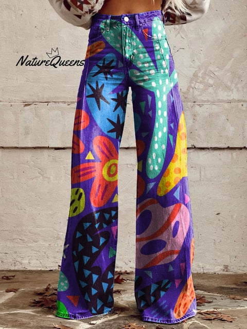 Women's Retro Color Art Casual Wide Leg Pants