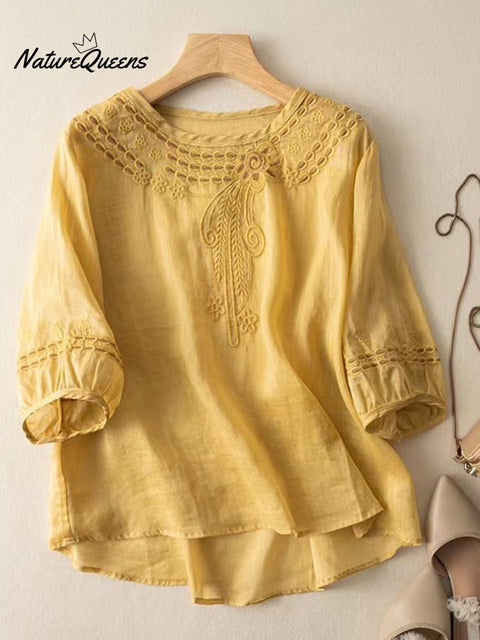 Embroidered Art Retro Half Sleeve Shirt
