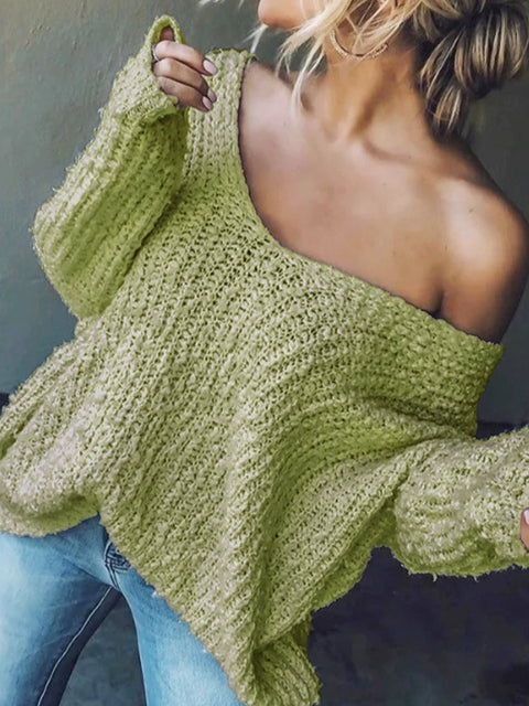 Women's Off-the-Shoulder Sweater Loose Lightweight Pullover Top