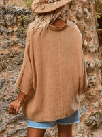 Women's Solid Color Bat Sleeve Casual Shirt