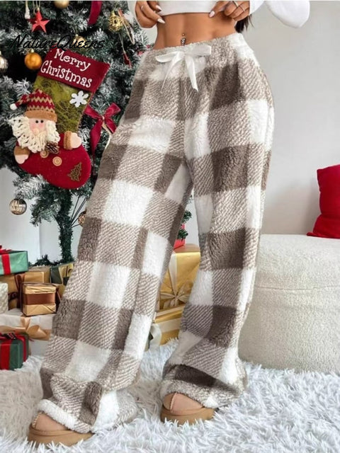 Women'S Christmas Contrast Plaid Straight-Leg Pants