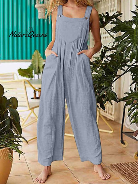 Women's Pure Color Casual Cotton Overalls