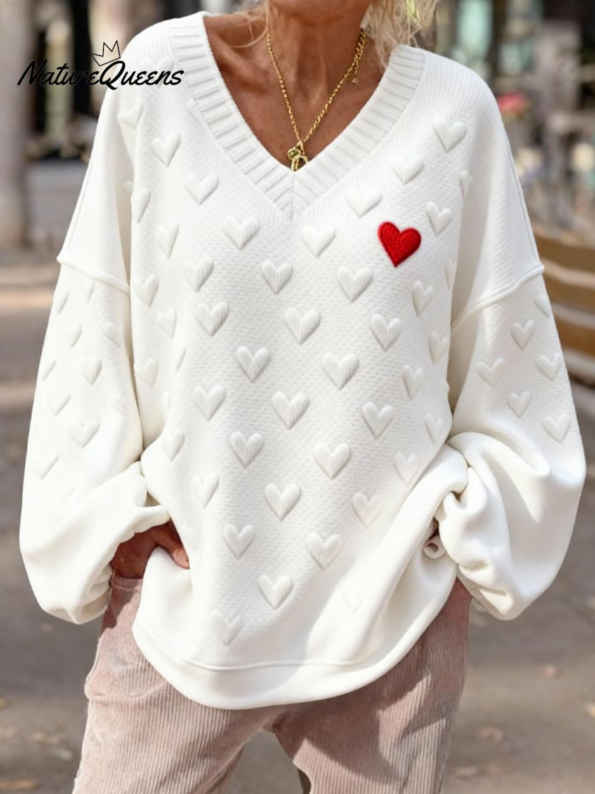 Women's Casual Knitted Jacquard Heart-Patterned Valentine's Day Sweatshirt