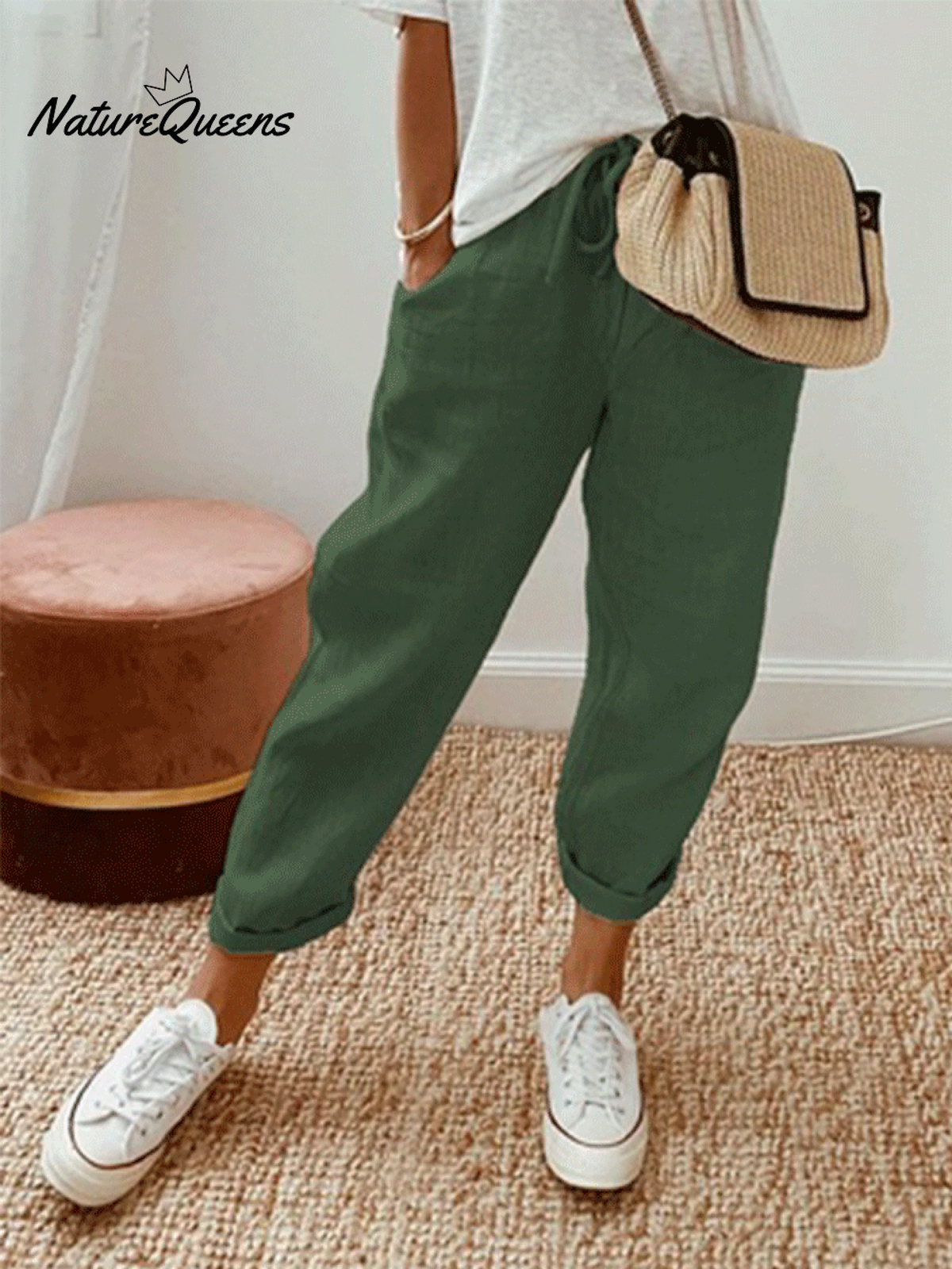 Women'S Cotton Linen Solid Color Casual Trousers