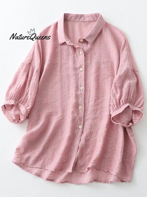 Cotton Linen Lapel Solid Color Casual Shirt