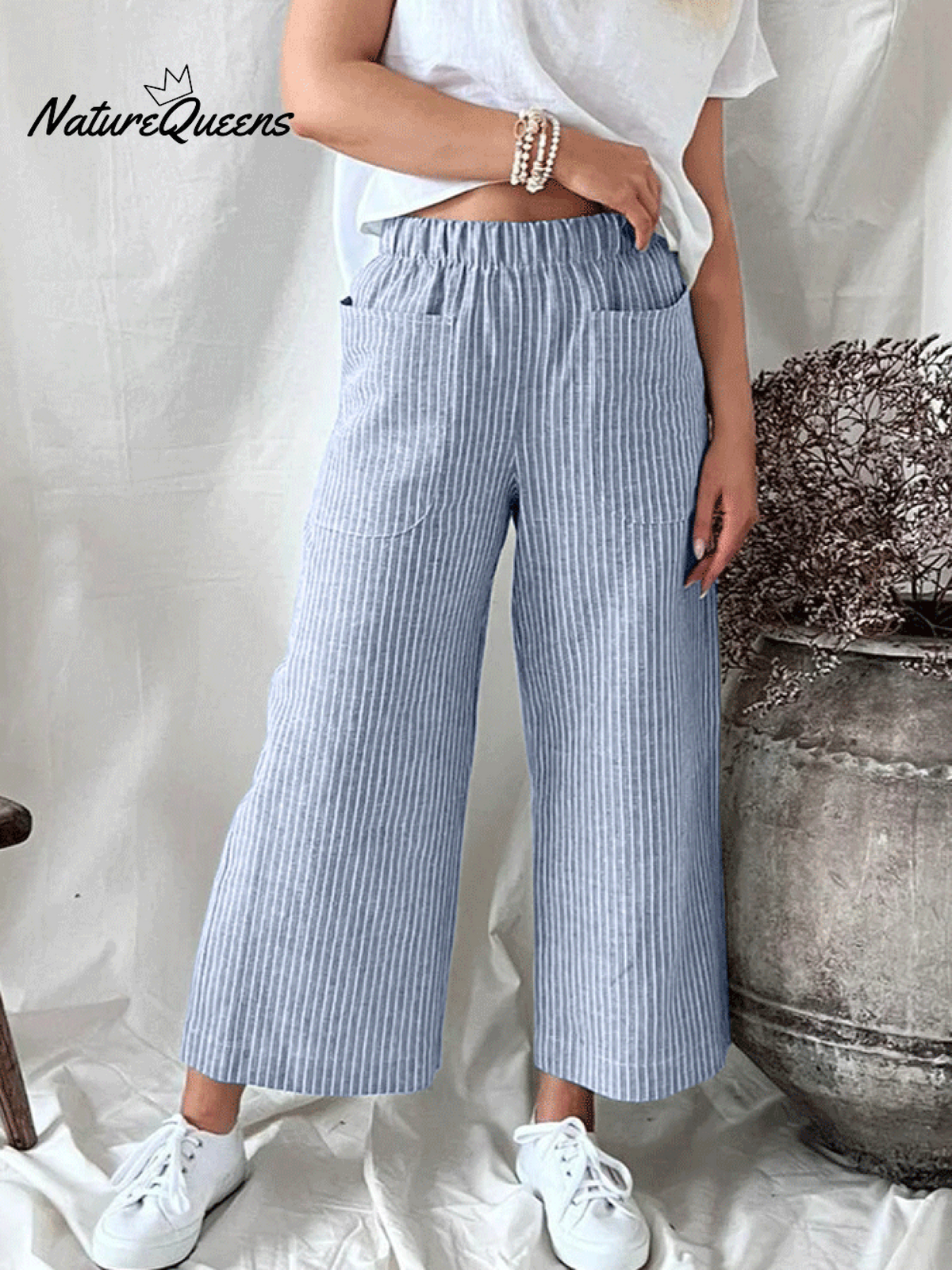 Women's Striped Pocket Casual Trousers