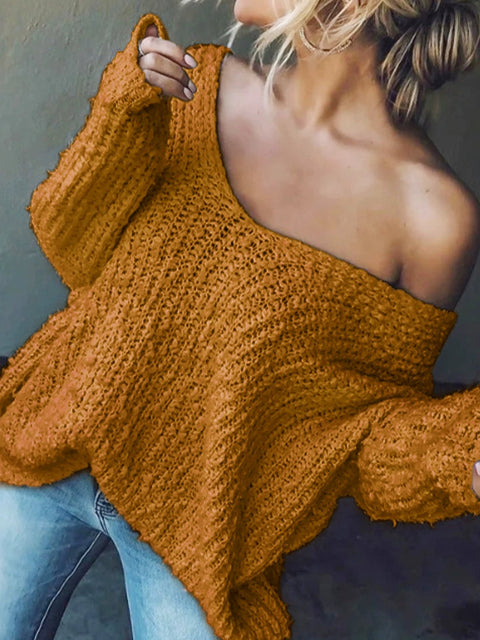Women's Off-the-Shoulder Sweater Loose Lightweight Pullover Top