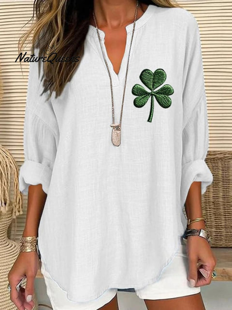 Women's St. Patrick's Day Printed Casual Long Sleeve V-Neck Shirt
