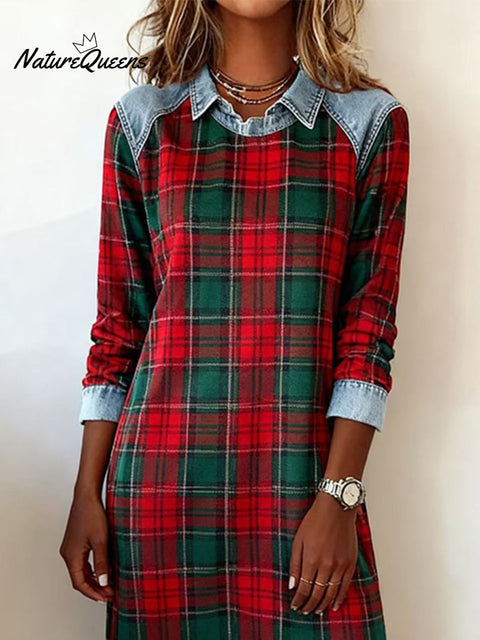 Women's lapel plaid Christmas dress