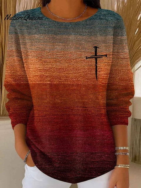 Women's Autumn Gradient Striped Casual Pullover Sweater