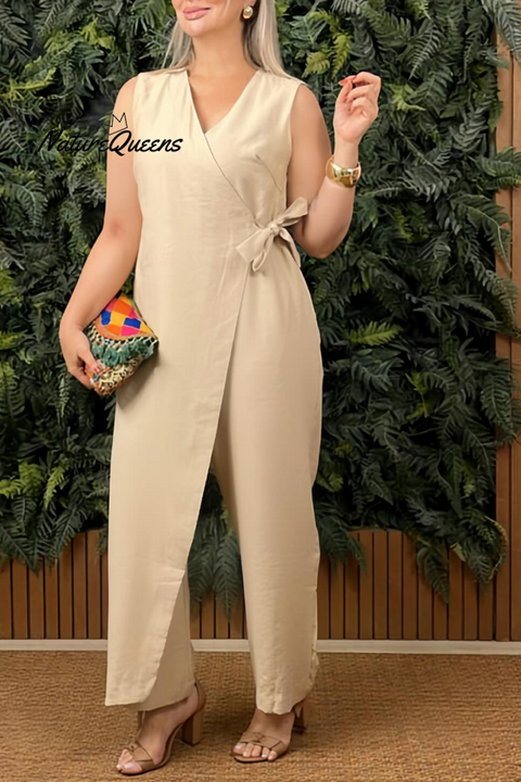 Women's Casual V-neck Cross Strap Jumpsuit