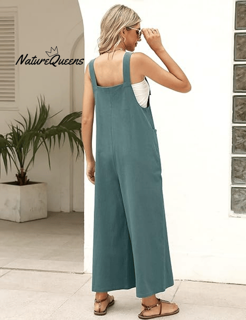 Women's Summer Cotton Linen Overalls â€?Adjustable & Relaxed Fit Jumpsuit