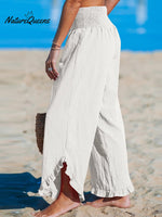 Women's High-Waist Pleated Irregular Hem Cotton And Linen Loose Casual Pants