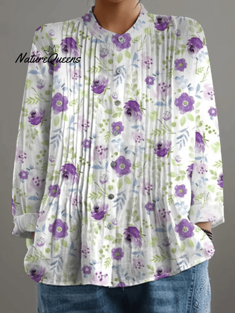 Women's Retro Floral Art Print Casual Shirt