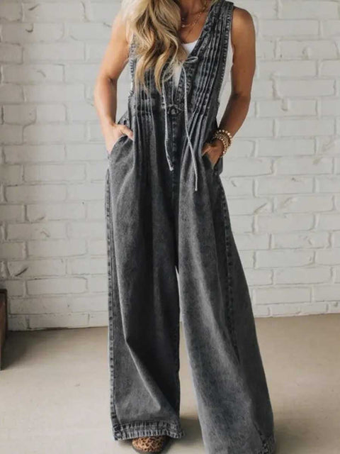 Women's Vest-style Tie-down Pleated Jumpsuit