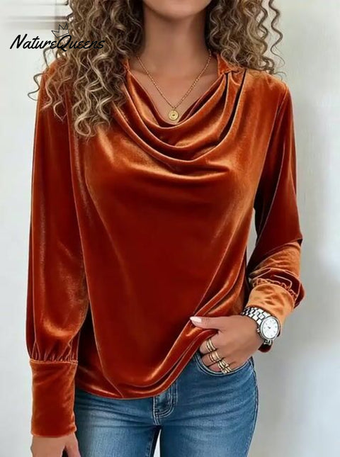 Women'S Casual Lapel Long-Sleeved Velvet Top