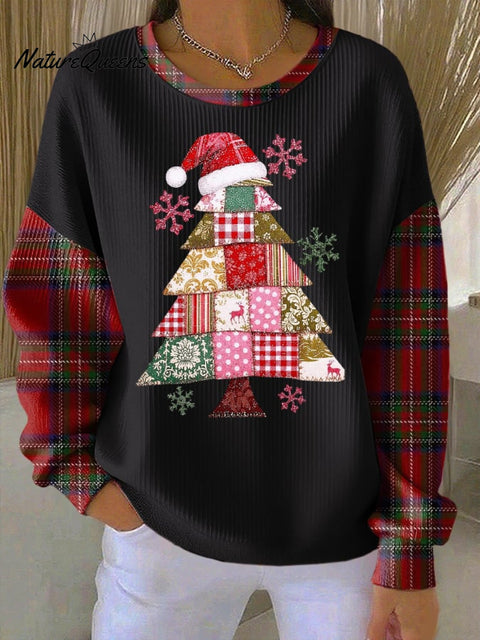 Women's casual Christmas tree texture sweatshirt