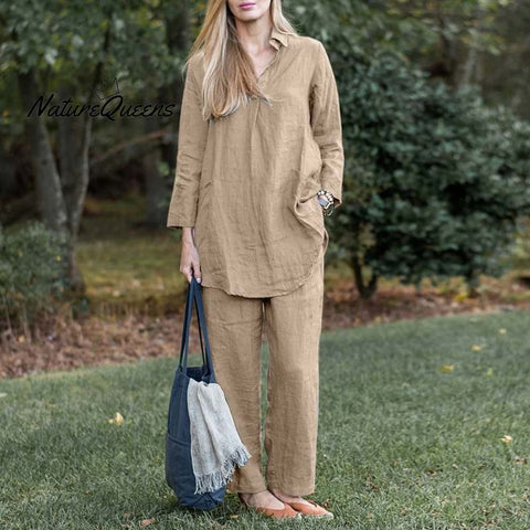 Elegant Shirt Wide Leg Pants Solid Color 2pieces-Suit