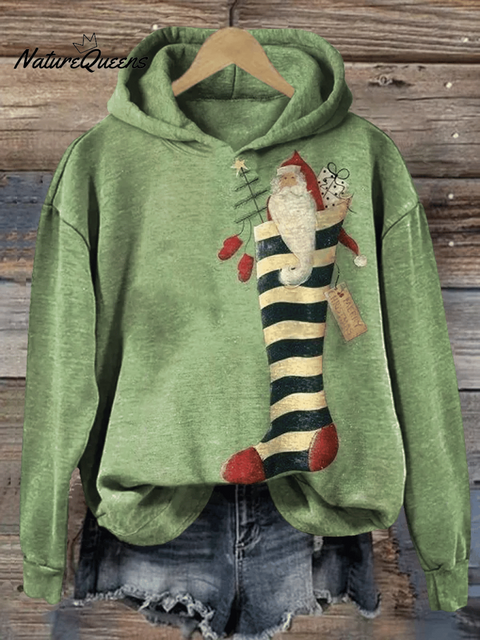 Women's Retro Western Santa Claus Print Sweatshirt