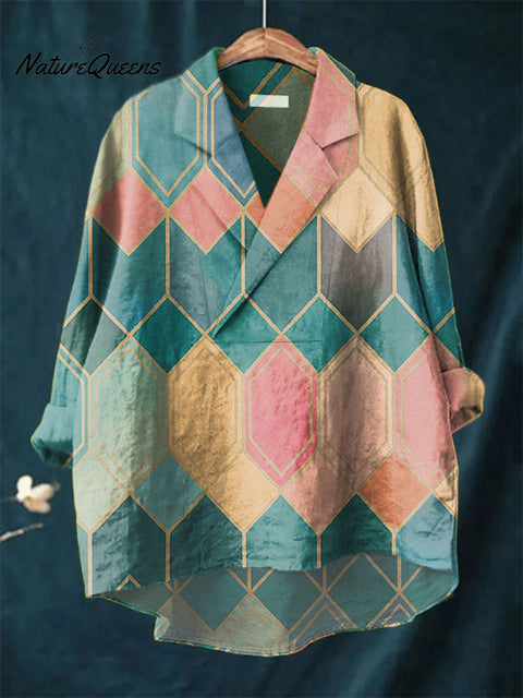 Women's Printed Casual Cotton and Linen Long Sleeve Shirt