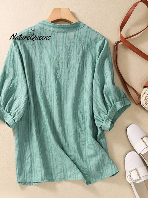 Simple Loose Printed Cotton Linen Shirt