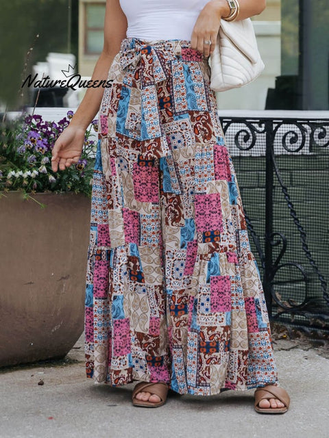 Multicolor Boho Ethnic Print High Waist Pants