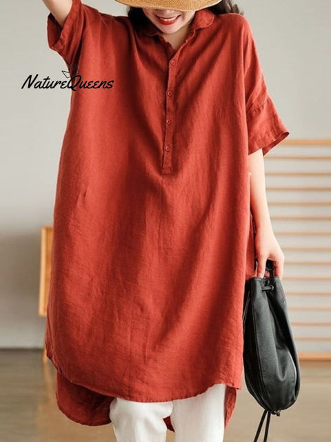 Simple Loose Solid Color Mid Sleeve Lapel Shirt