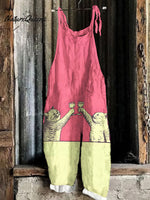 Cheers Cat Art Print Casual Jumpsuit