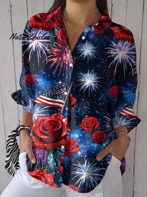 Women's Casual Retro Independence Day Print Shirt