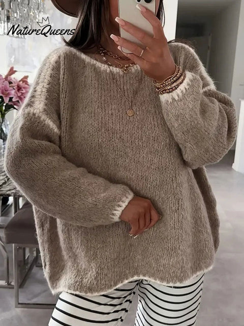 Women's Contrast Color Casual Crew Neck Sweater