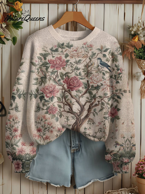 Women's bird flower life tree nature art Sweater