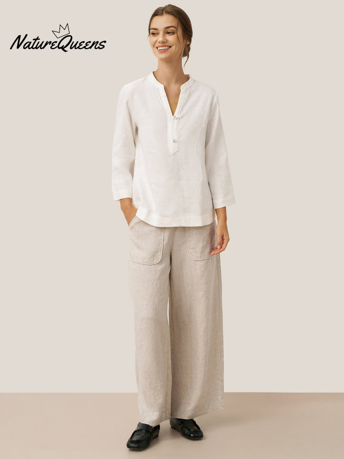 100% Linen Pocket Wide Leg Pants THALIA