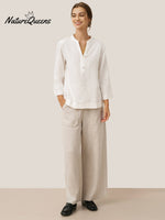 100% Linen Pocket Wide Leg Pants THALIA