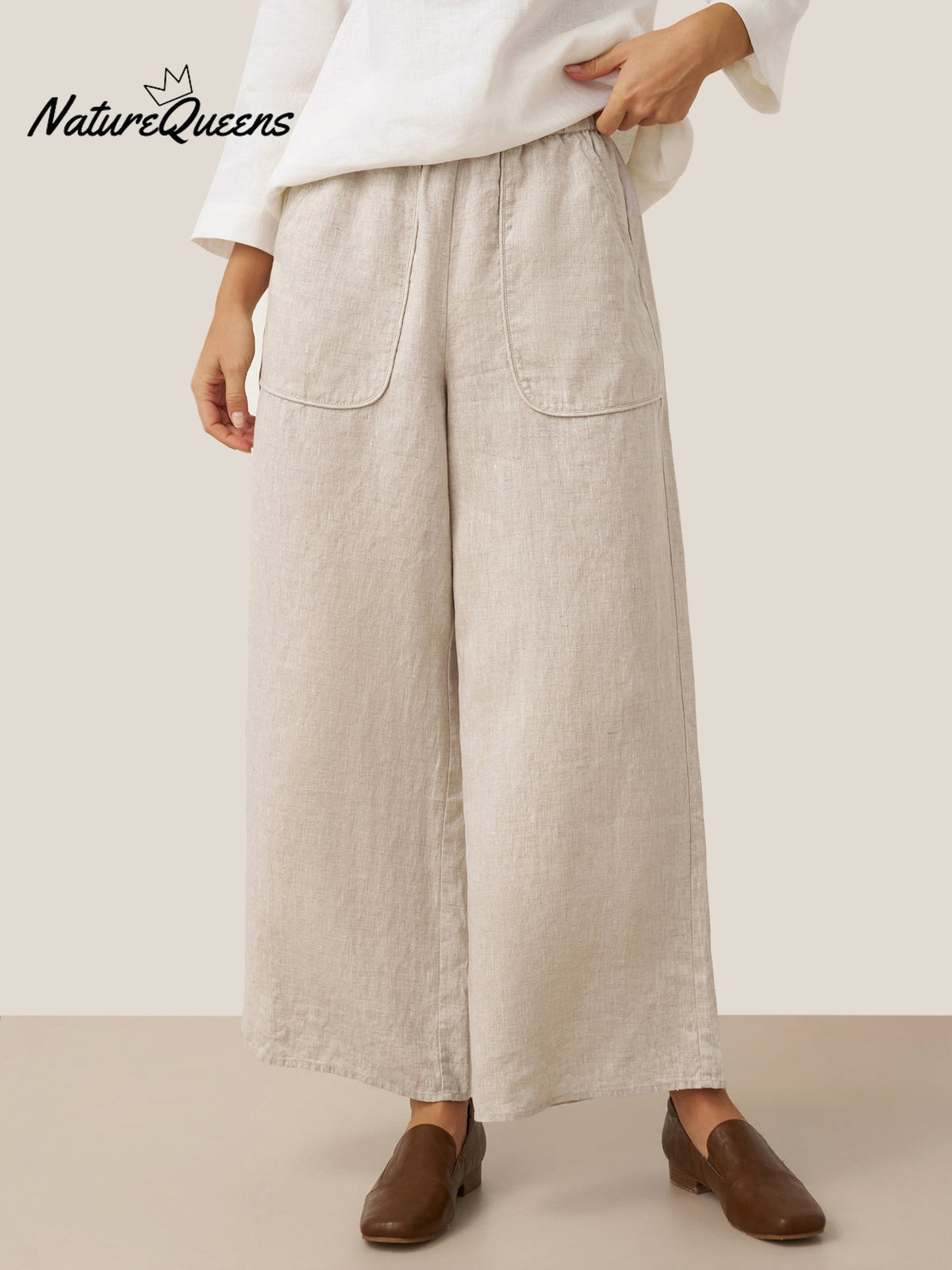 100% Linen Pocket Wide Leg Pants THALIA
