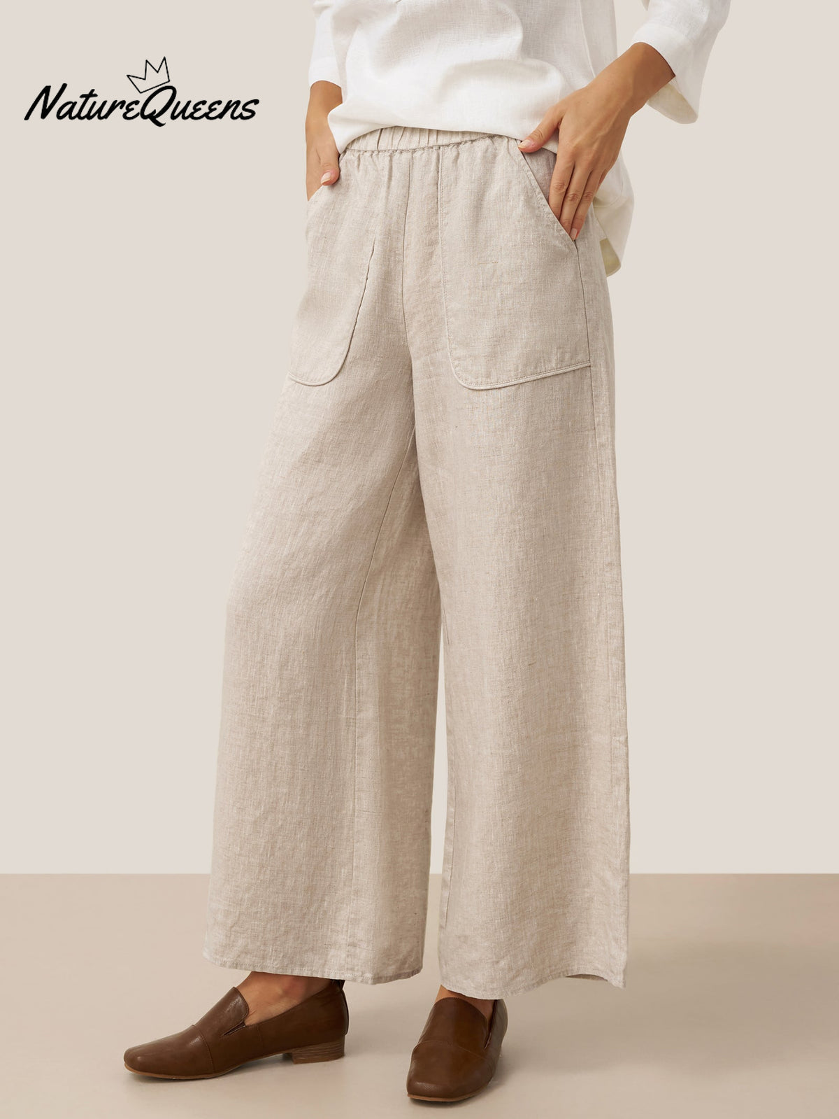 100% Linen Pocket Wide Leg Pants THALIA