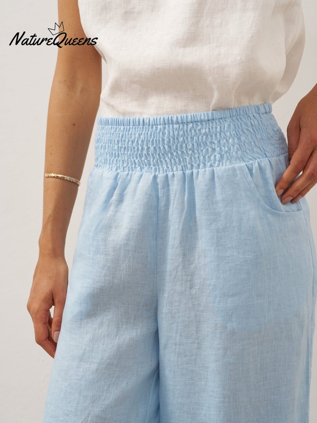 100% Linen Broad Elastic Waistband Pants TALIA