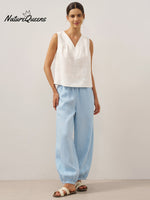 100% Linen Broad Elastic Waistband Pants TALIA