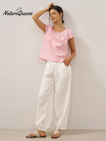 100% Linen Broad Elastic Waistband Pants TALIA